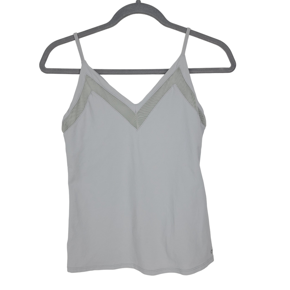 Alo Women's Size Medium Adjustable Spaghetti Strap Logo Gray Cami Tank Top